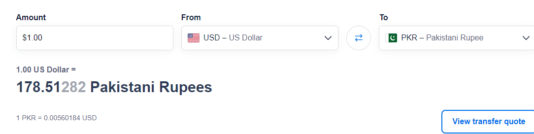 USD TO PKR XE