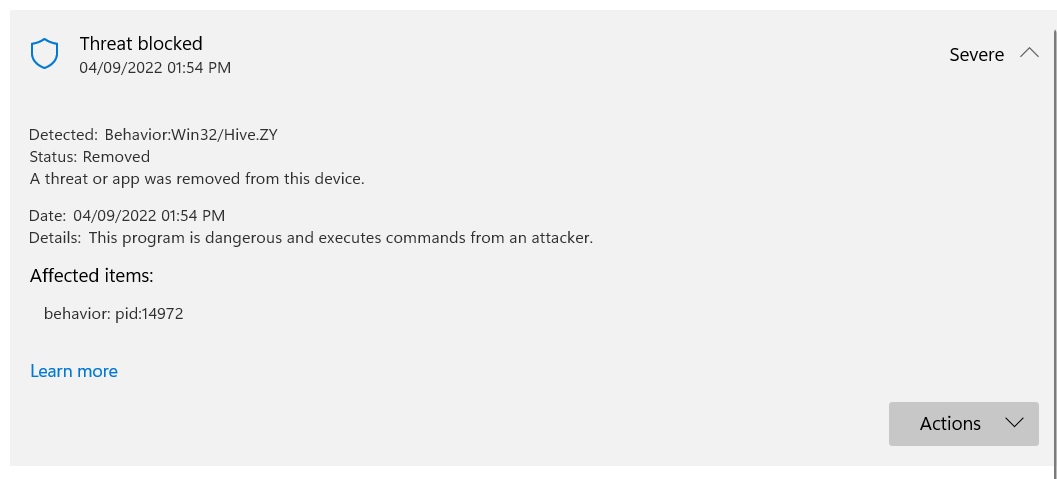 How to Fix Behavior:Win32/Hive.ZY