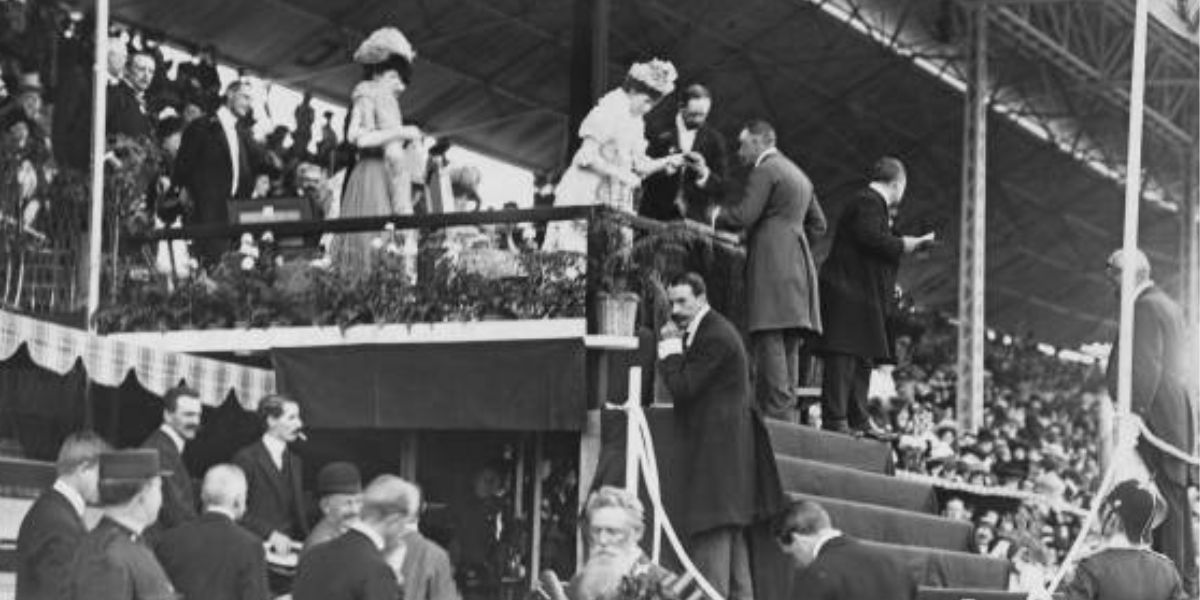 Queen Alexandra Presents Gold Medal to Walter W Winans